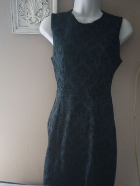 RW&CO. Dark Teal Damask Midi Sheath Dress